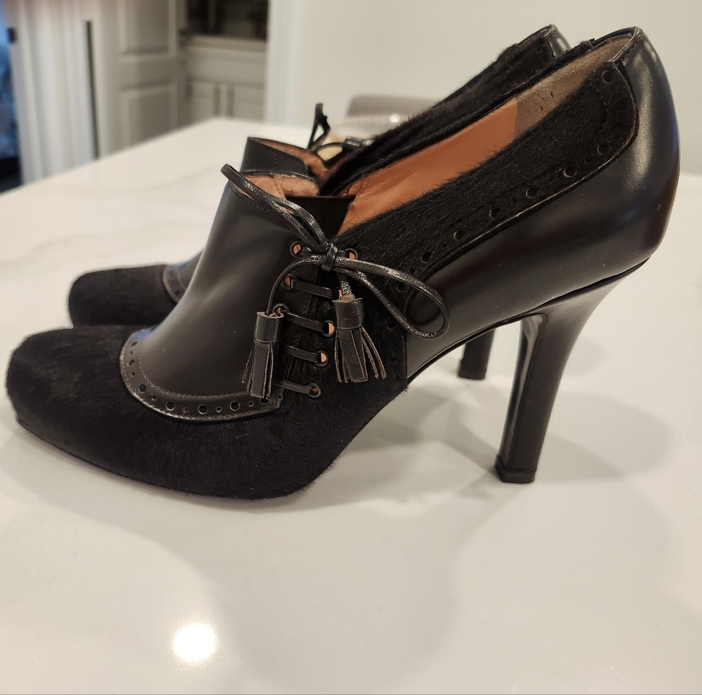 Nanette Lepore Brown Leather Pony Hair Corset Booties Sz 10